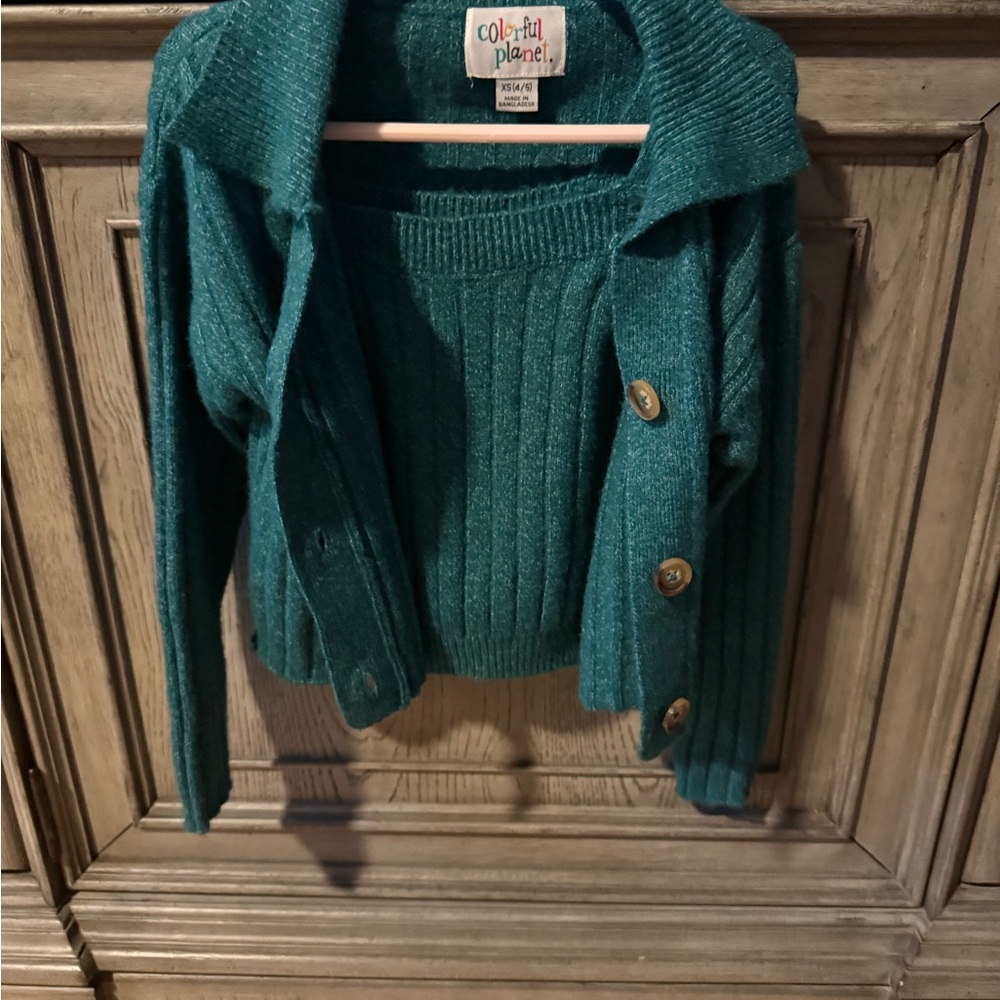 Girls 2 Piece set size 4/5 Teal Sweater Never Worn - Picture 2 of 4